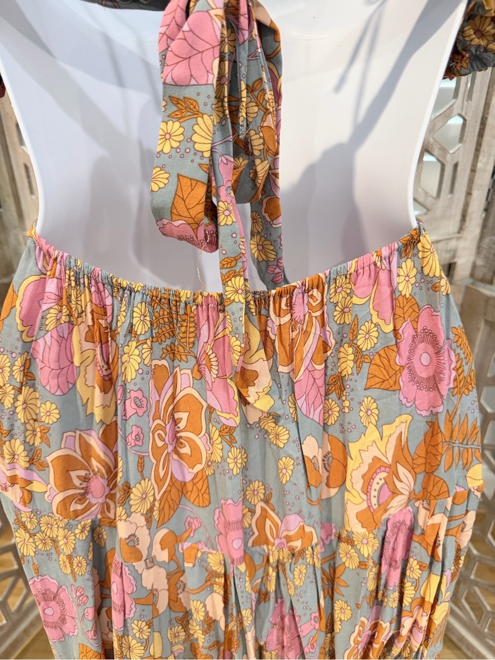 Fortunate one Floral Puff-Sleeve Smocked Midi Dress in Pink and Orange Size XS - Picture 5 of 10
